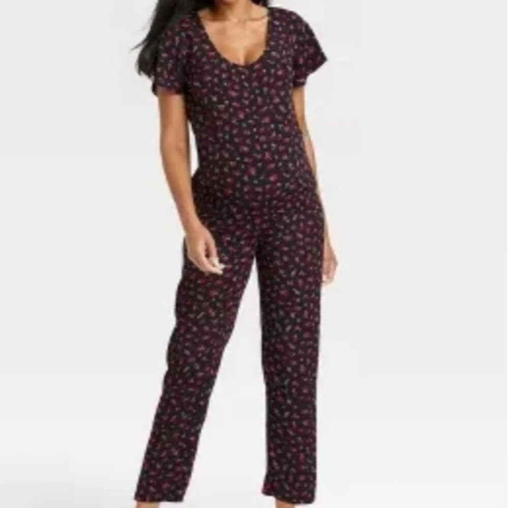 Hatch maternity Black Floral Jumpsuit